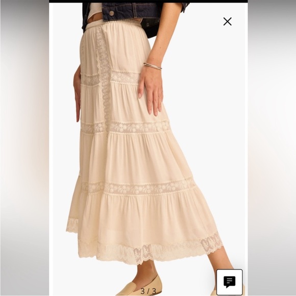 NWT Reformation CREAM MAEVIE LACE TIERED MIDI SKIRT Size 2 - Picture 3 of 8